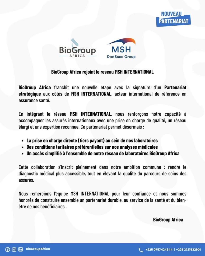 Communiqué de presse — Partenariat BioGroup Africa x MSH International